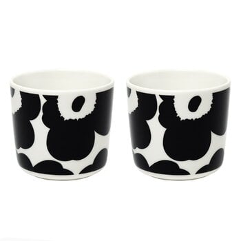 Marimekko Oiva - Unikko kaffekopp utan handtag, 2-pack, vit - svart