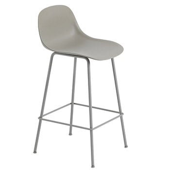 Muuto Fiber counter stool with backrest, 65 cm, tube base, grey, product image