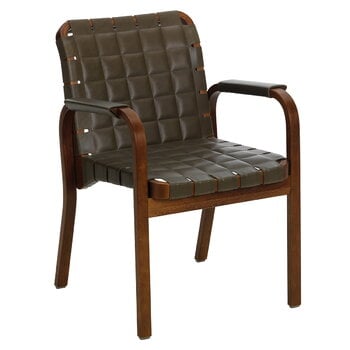 Fauteuils, Fauteuil Aalto 45, noyer - cuir olive matelassé, Marron