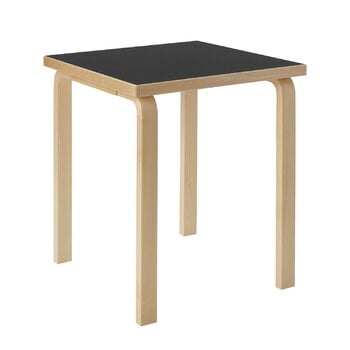 Tables de salle à manger, Table Aalto 80C, 60 x 60 cm, bouleau - linoléum noir, Noir