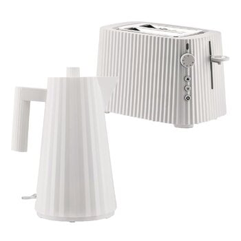 Alessi Plissé set, toaster and electric water kettle, 1,7 L, white