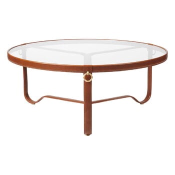 Coffee tables, Adnet coffee table, 100 cm, tan leather - glass, Brown