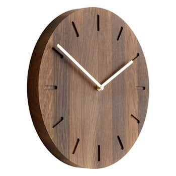 applicata Watch:Out wall clock, smoked oak - brass