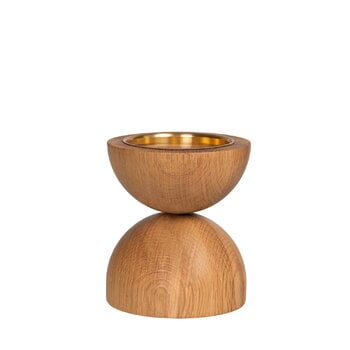 Candleholders, Duo candleholder, 12,5 cm, oak - gold, Gold