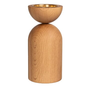 Candleholders, Duo candleholder, 23,5 cm, oak - gold, Gold