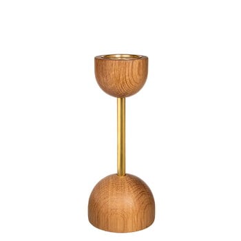 Candleholders, Duo candleholder, 19 cm, oak - gold, Gold