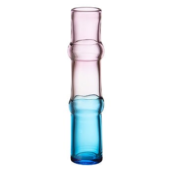 Art glass, Bamboo vase,  90 x 450 mm,  pink - clear - sky blue, Transparent