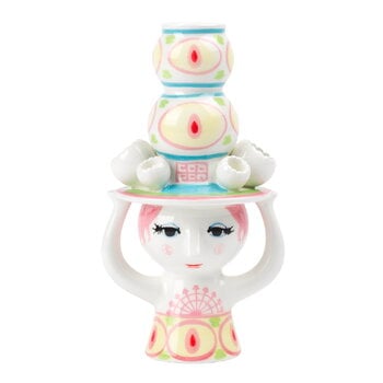 Bjørn Wiinblad Lady with Hat candleholder, 16 cm, pink - yellow, product image