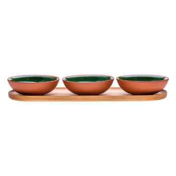 Vaidava Ceramics Earth bowl 0,2 L, set of 3 + tray, moss green