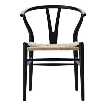 Sedie da pranzo, Sedia CH24 Wishbone, rovere nero - filo naturale, Nero