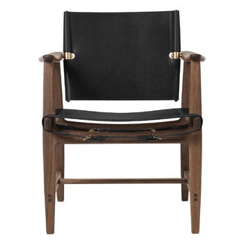 Dining chairs, BM1106 Huntsman chair, oiled walnut - black leather - brass, Black