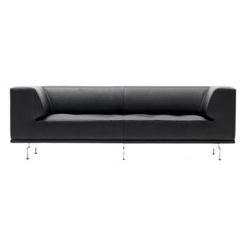 Fredericia Delphi 2-sits soffa, borstad aluminium - svart läder Max 98