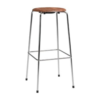 Fritz Hansen High Dot bar stool, 76 cm, chrome - walnut veneer