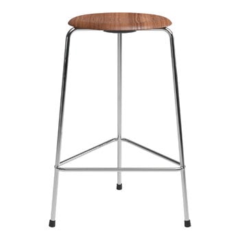 Fritz Hansen High Dot bar stool, 76 cm, chrome - walnut veneer