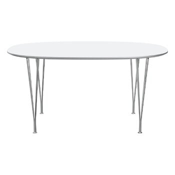 Ruokapöydät, Superellipse pöytä, kromi - valkoinen laminaatti, Valkoinen