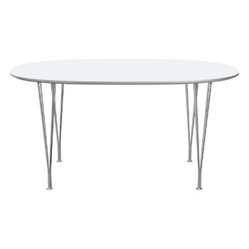 Tavoli da pranzo, Tavolo Superellipse, cromo - laminato bianco, Bianco