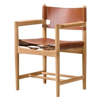 Fredericia The Spanish Dining Chair mit Armlehnen, cognacfarbenes Leder