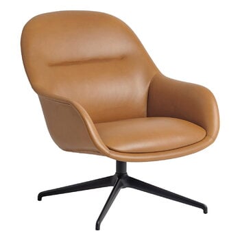 Armchairs & lounge chairs, Fiber lounge armchair, swivel base, black - Refine leather cognac, Brown