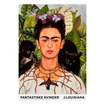 Posters, Frida Kahlo-Self-portrait with Thorn Necklace and Hummingb. 1940, A1 poster, Black