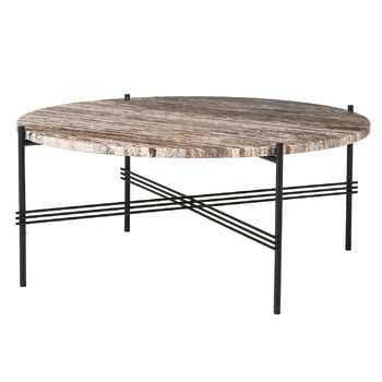 GUBI Table basse TS, 80 cm, noir - travertin vibrant grey