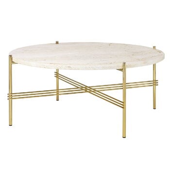 GUBI Table basse TS, 80 cm, laiton - travertin blanc