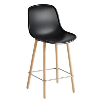 HAY Tabouret de bar Neu12, soft black - chêne - acier