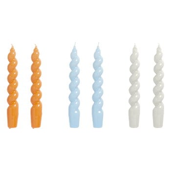 HAY Spiral candles, set of 6, tangerine - light blue - light grey