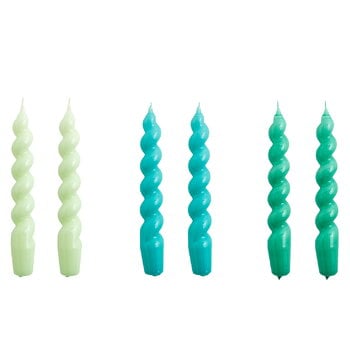 HAY Spiral candles, set of 6, mint - green aqua - green