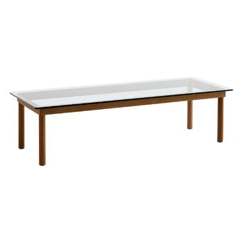 Tavoli da salotto, Tavolino Kofi 140 x 50 cm, noce laccato - vetro trasparente, Marrone