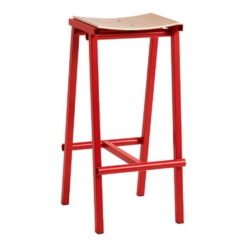 Bar stools & chairs, Taburete 8 bar stool, high, 75 cm, signal red - lacquered oak, Red