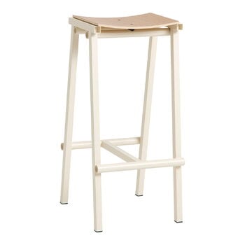 Tabourets et chaises de bar, Tabouret de bar Taburete 8, modèle haut, 75 cm, coquille d'œuf -chêne laqué, Blanc