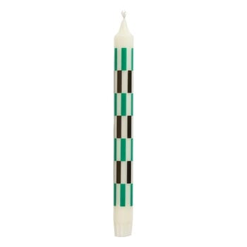 Candles, Pattern candle, off-white - green - black check, White