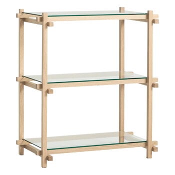 Bookcases, Woody Column 2.0 shelf, low, soaped oak - clear glass, Natural