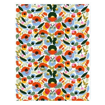 Marimekko fabrics, Hattarakukka cotton panama fabric, white - tomato - light blue, Multicolour