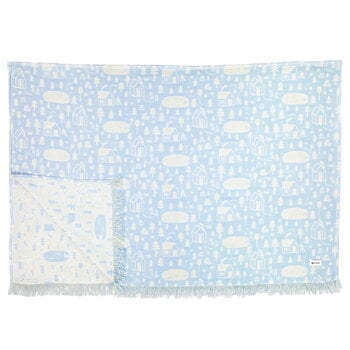 Blankets, Sauna fringe throw, light blue, White