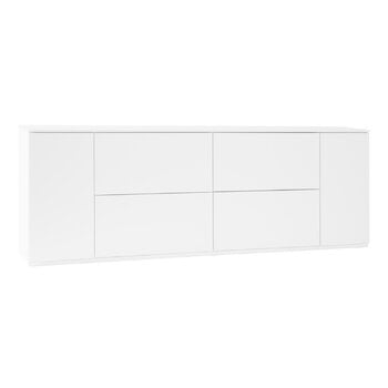 Cassettiere e credenze, Credenza Fuuga, 192 cm, cassetti e ante verticali, bianca, Bianco