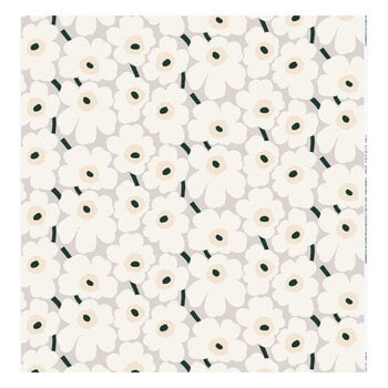 Tessuti Marimekko, Tessuto rivestito Pieni Unikko, beige - bianco naturale - verde scuro, Beige