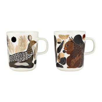 Marimekko Oiva - Kurre & Peura mug, 2,5 dl, 2 pcs, white - brown - gold