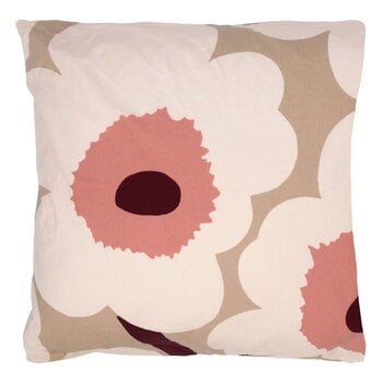 Marimekko Housse de coussin Unikko 50 x 50 cm, beige - lin - rose