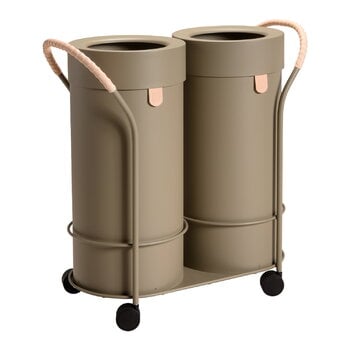 Poubelles et bacs de recyclage, Ensemble Bin There, chariot et 2 bacs, L, olive, Vert