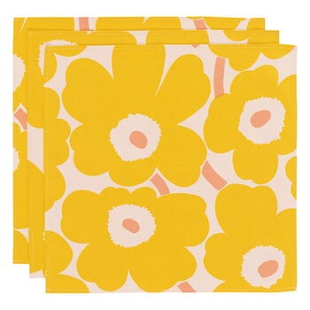 Marimekko Unikko napkin, 43 x 43 cm, 3 pcs, cotton - yellow - pink
