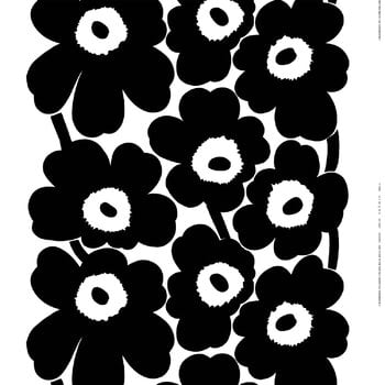 Marimekko fabrics, Unikko heavyweight cotton fabric, white - black, Black & white