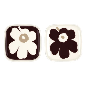 Marimekko Oiva - Unikko plate, 10 x 10 cm, 2 pcs, white - burgundy - clay