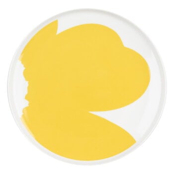 Marimekko Oiva - Iso Unikko plate, 25 cm, white - spring yellow