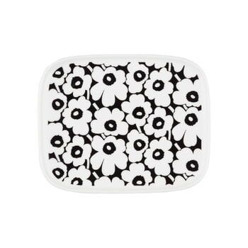 Marimekko Oiva - Pikkuinen Unikko lautanen, 15 x 12 cm, musta - valkoinen