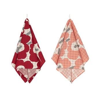 Marimekko Torchon Pieni Unikko, lot de 2, coton - rose - gris