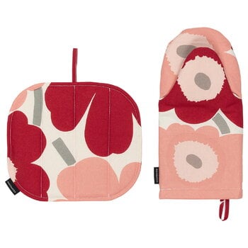 Marimekko Guanto da forno e sottopentola Pieni Unikko, cotone - dark cherry - rosa