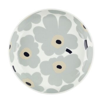 Plates, Oiva - Unikko plate, 20,5 cm, white-light grey-sand-dark blue, White