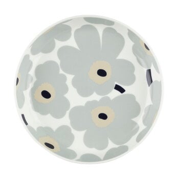 Marimekko Oiva - Unikko Teller, 20,5 cm, weiß-hellgrau-sand-dunkelblau