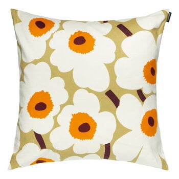 Marimekko Pieni Unikko tyynynpäällinen, 50 x 50 cm, karamelli - kerma -lämmin oranssi, tuotekuva